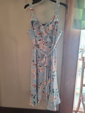 Light Blue Floral Midi Dress Bloomchic